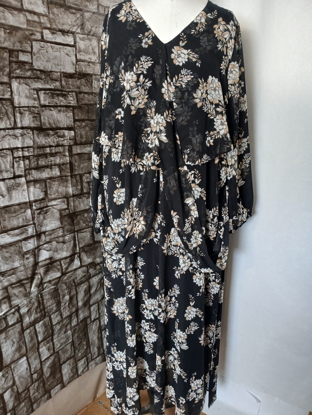 Lane Bryant Black Maxi Dress with Cream Floral Print